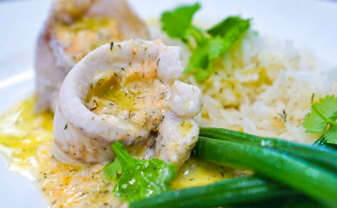 Steam Combi Recipe: Smoked Salmon filled Fish Dinner