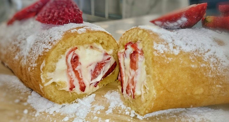 Steam Combi Recipe: Strawberry and Cream Steam Oven Swiss Roll