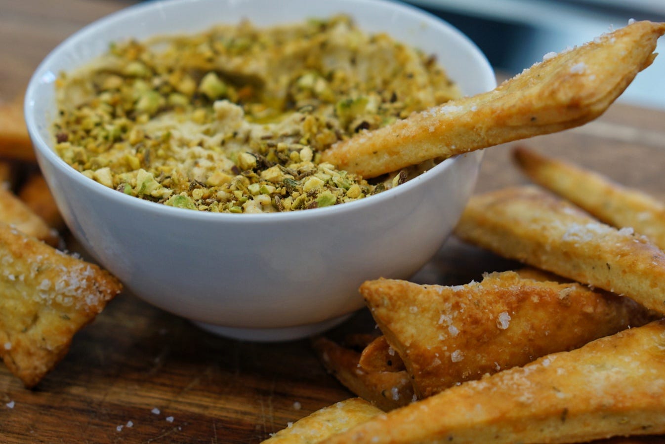 Smeg Hand Blender Recipe: Garlic Moroccan Hummus with Spiced Pistachio Dukkah