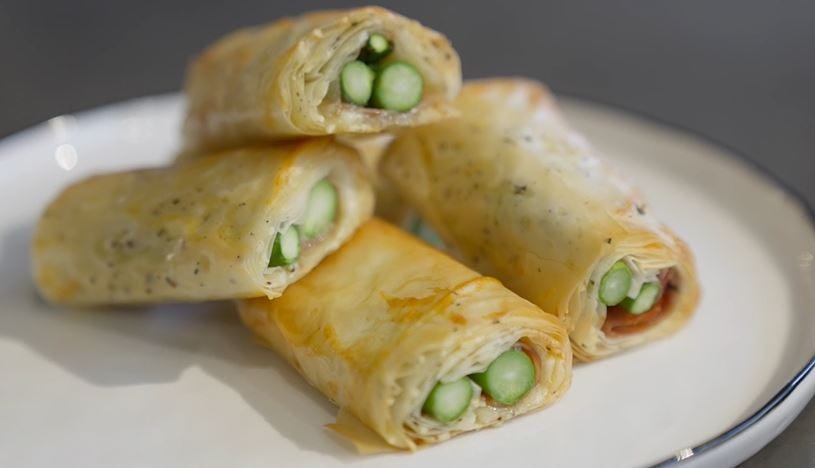 Asparagus and Parmesan Filo Rolls