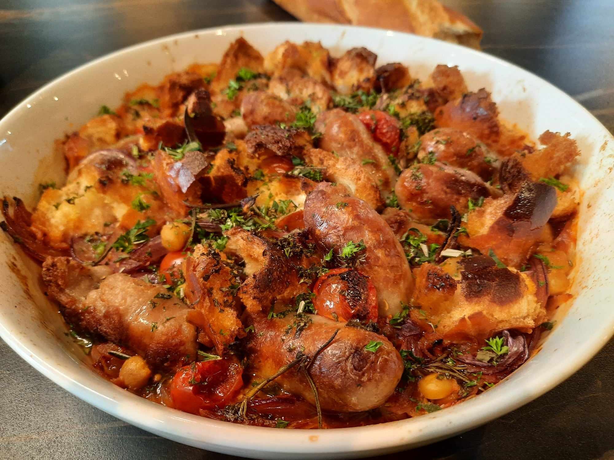 Steam Combi Recipe: Quick Sausage and Pantry Staples Bake